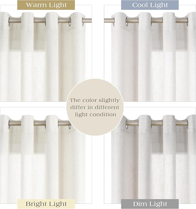 Nanspring Cream Linen Curtains 102 Inches for Living Room 2 Panels Set Light Filtering Privacy Semi Sheer Extra Long Drapes Modern Elegant Cotton Textured Grommet Gauze Window Sheer Curtain 52x102