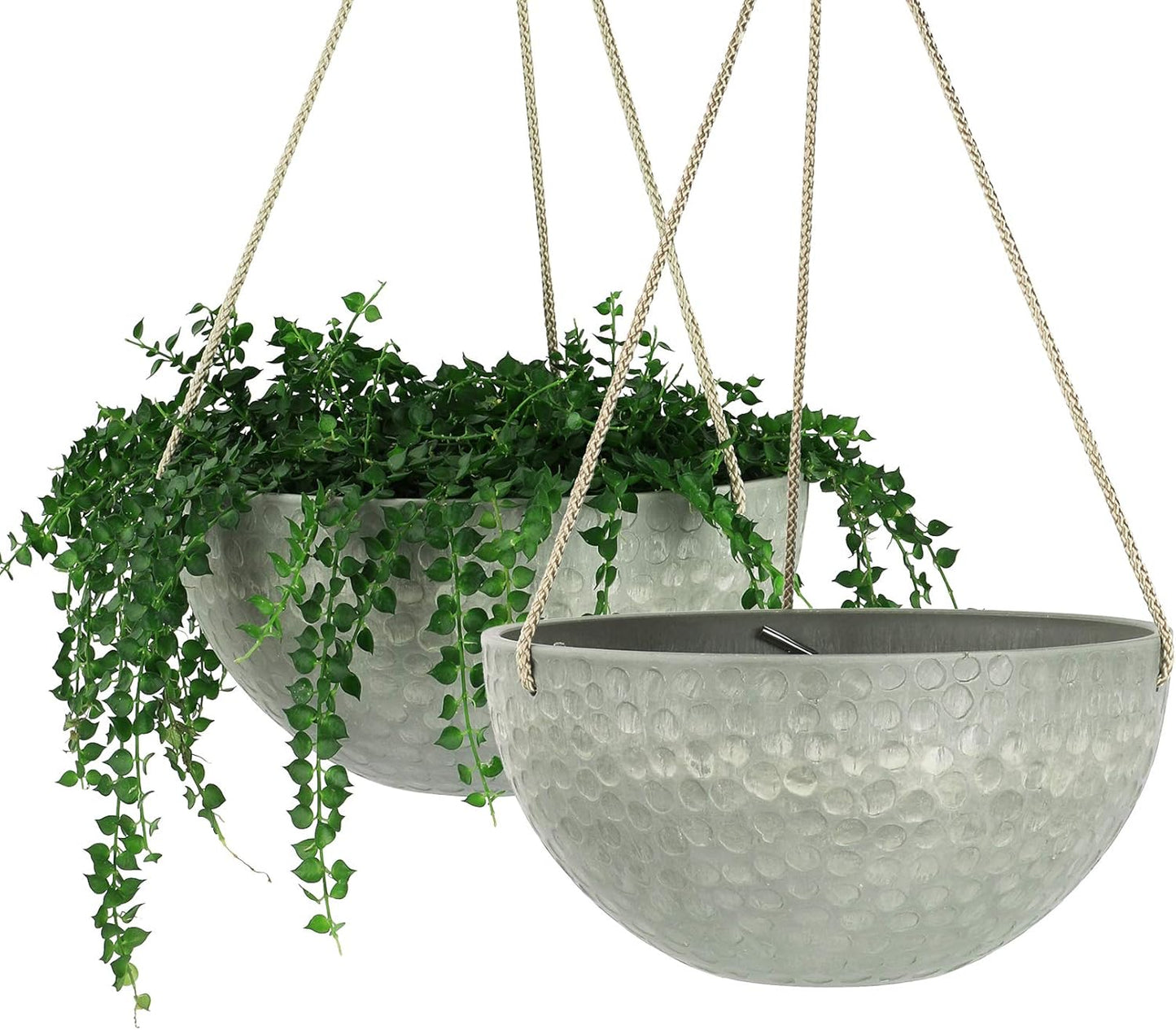 LA JOLIE MUSE Hanging Planters for Indoor Plants, Medium Hanging Planters with Drain Holes, Outdoor Hanging Flower Pots, Storm Gray, Honeycomb (10 Inch, Set of 2)