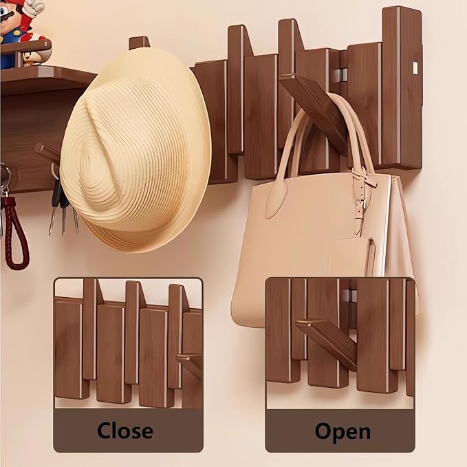 Wall Mounted Coat RackHooks Piano Key Hangers Natural Solid Wood Hanger Non-Woven Fabric Clothes Hangers for Closet, Kitchen, Bedroom, Bathroom, Entryway (Innovate-Beech, 12 Hooks)