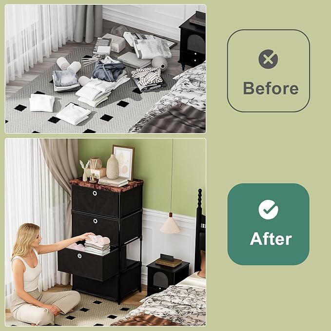 LUKYTOWER Fabric Storage Drawers Dresser and Chest of Drawers, Small Dresser with Drawers Unit, Sturdy 4 Drawers Dressers for Closet, Fabric Storage Bin Organizer, Closet Organizers and Storage