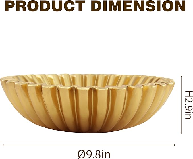 Large Modern Decorative Ruffle Bowl for Home Decor Fruit Bowl Organic Catch All Key Kitchen Entryway Shelf Coffee Table,Gold