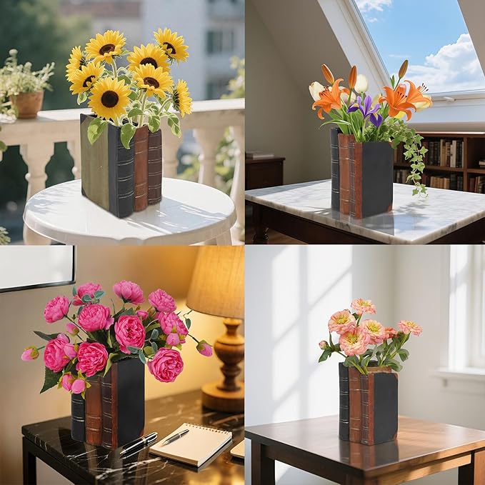 Guichifun Book Shaped Vase for Flowers - Resin Decorative Vase Classical Fake Books for Bookshelf Bedroom Office Home Décor Gifts for Book Lovers 5.5 * 4.5 * 7.5 Inch