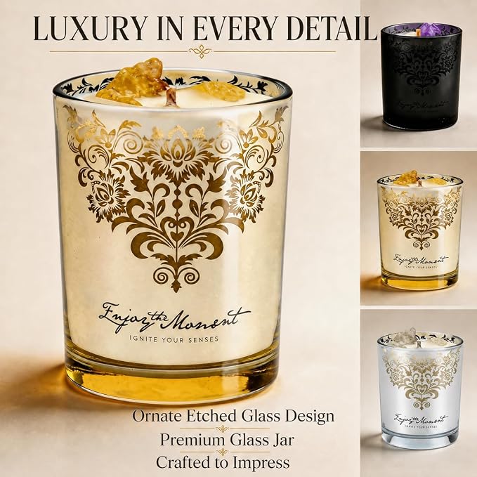 Luxury Soy Candle Gift Set for Women – 3 Pack 7oz Crystal Glass Aromatherapy Candles, 120H Total Burn Time, Soy & Beeswax Blend with Wick Trimmer & Snuffer Lid, Spa & Relaxation Scents