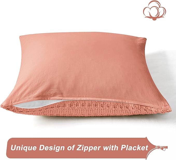 PHF 100% Cotton Waffle Weave Euro Sham Covers, 2 Pack 26" x 26" Bed Pillow Covers for Elegant Home Decor, No Filling, Luxury Aesthetic Soft Euro Pillow Cases for Bed, Canyon Clay