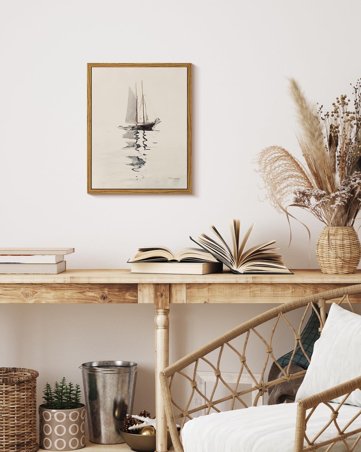 VIYYIEA Framed Wall Art for Living Room, Sailboat Canvas Prints, Classic Home Decor, Watercolor Painting Picture, Bathroom Wall Decor Gifts for Friends or Family -【Sailboat】-(10L x 8W)