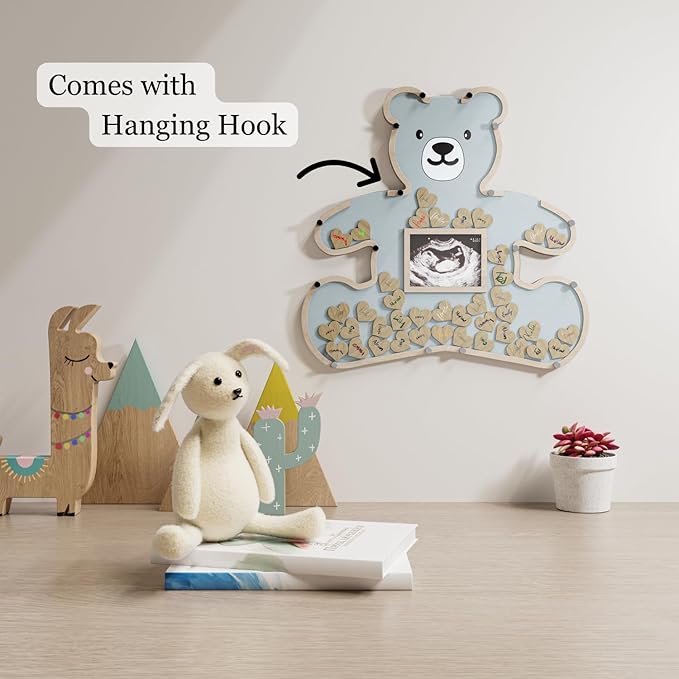 The Real Bossy Baby - Large Teddy Bear Guest Book Frame Keepsake for Baby Shower - Gender Reveal - Birthday - Premium Wood Shadow Box Display - Unique Gift Idea - Personal Nursery Decor - Ultrasound Frame - We Can Bearly Wait Theme - Includes Wooden He...