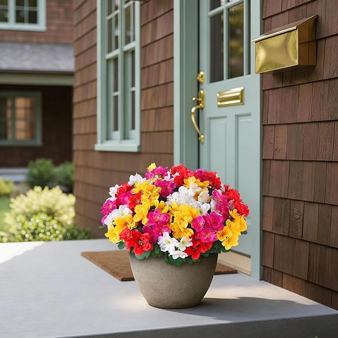8 Bundles Artificial Flowers for Front Door, Fake Silk Azalea Bouquet Silk Flowers for Outside UV Resistant Realistic Faux Plants for Planter Farmhouse Patio Garden Walkways Home Decor (Mixed Color)