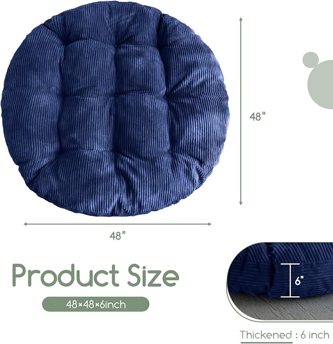 HIGOGOGO Papasan Chair Cushion with Corduroy Cover (Without Chair), 48 x 48 Inch Supportive Cushion, Overstuffed Chair Cushion,Dark Blue