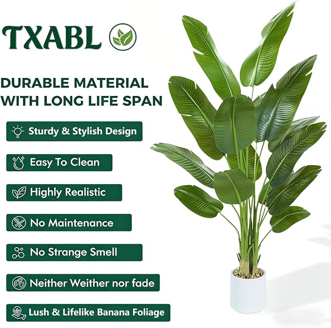 Bird of Paradise Artificial Tree 7ft Tall Faux Plant, Fake Banana Leaf Plant Indoor, Faux Palm Tree Faux Floor Plants Tropical Tree in Pot, Present for Friend Housewarming Decor