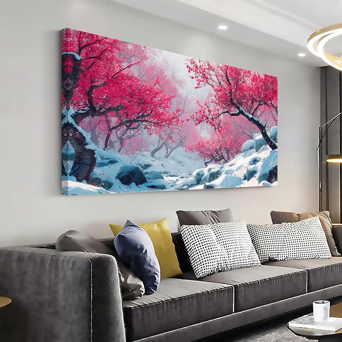 Ggaafet Red Plum Blossom Tree Wall Art for Living Room Canvas Painting Prints Beautiful Winter Landscape Art Deco Nature Artwork Office Bedroom Family Dining Room Decor Large