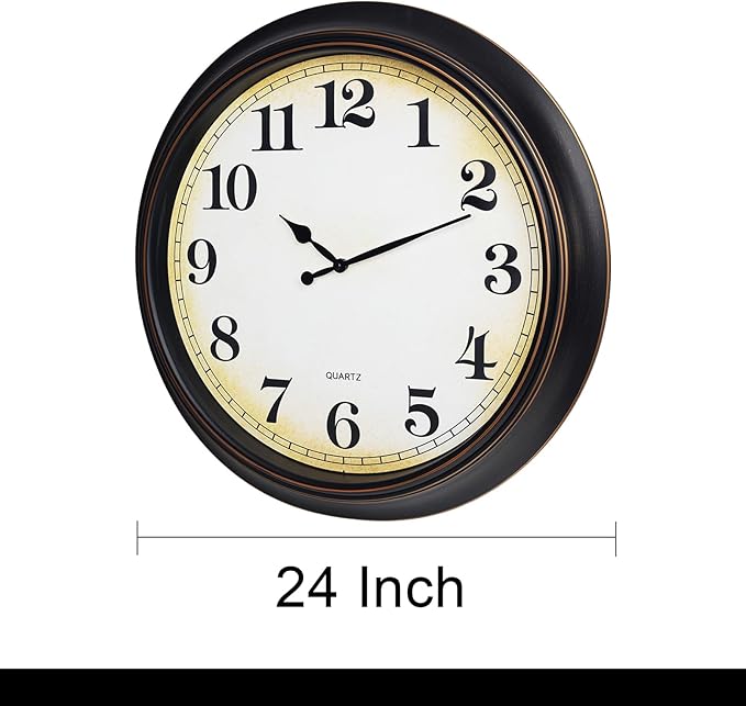 Yoiolclc 24 Inch Large Wall Clock for Living Room Decor,Silent Vintage Wall Clocks Battery Operated for Living Room Farmhouse Office Gifts(Bronze)