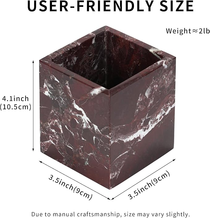 Marble Makeup Brush Holder - Viola Red Candle Toothbrush Cup For Bathroom Accessories, Decorative Pencil Organizer For Office Desk Aesthetic, Stone Utensil Container For Kitchen Countertop