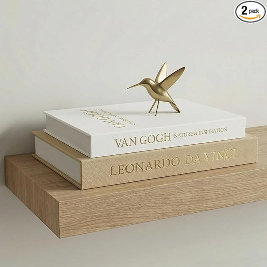 Aesthetic Decorative Books - Set of 2 Linen Boxes with Gold Lettering, Enhance Your Coffee Table, Bookshelf or Mantle Decor - Fake/Faux Books for Home Decoration, Photo & Keepsake Storage