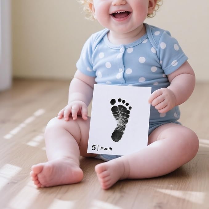 Baby Inkless Milestone Cards Hand Casting Kit Ink Print Hand and Footprint Kit Dog or Cat Pet Paw Print Kit Baby Newborn Footprint Kit Photo Album Keepsake Book Feet Stamp (Green Gift Box + Album)