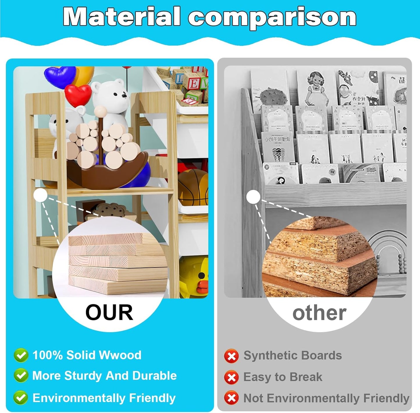 Toy Storage Organizer, with 4-Tier Toy Shelf and 12 Bins, Kids Bookshelf and Toy Storage with 6 Shelves for Kids Room Bedroom Playroom Nursery Room