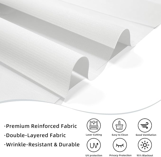 ChrisDowa Cordless Zebra Blinds for Windows, Dual Layer Free-Stop Light Filtering Window Roller Shades, Pull Down Privacy Zebra Shades for Home, Office, Bedroom, Door (53" W x 72" H, White)