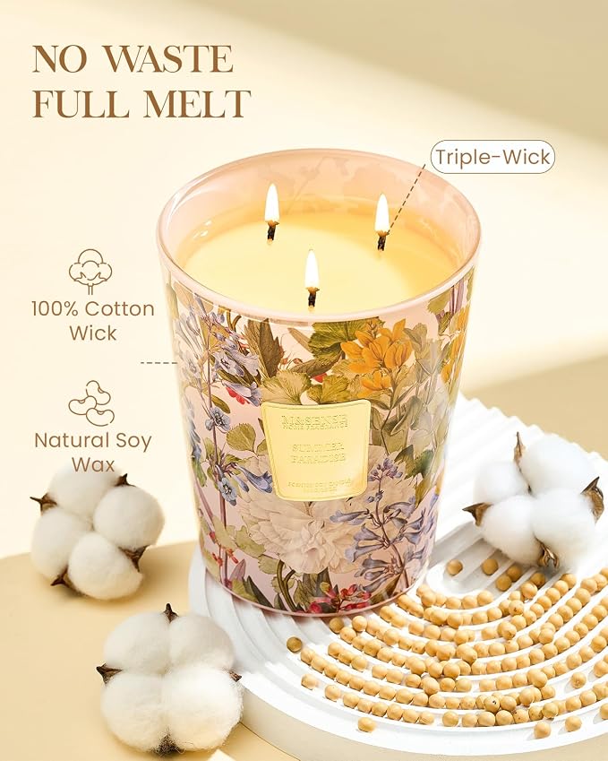M&SENSE Summer Paradise Soy Candle, 35oz 3-Wick, Tropical Vacation Gift | 150H Long Burn, Non-Toxic, Large Jar, Beach House Island Escape, Stress Relief, Relaxation, Seasonal Joy