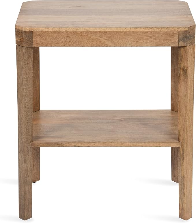 Kate and Laurel Talcott Mid-Century Rectangle Wood Side Table; 22 x 14 x 26; Natural Wood; Decorative Transitional Two Tier End Table for Use as a Bedroom Nightstand or Living Room Accent