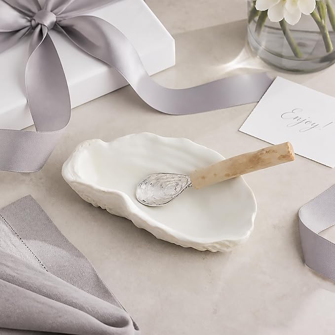 Mud Pie Oyster Bowl For Dips, Includes Oyster Dipping Spoon