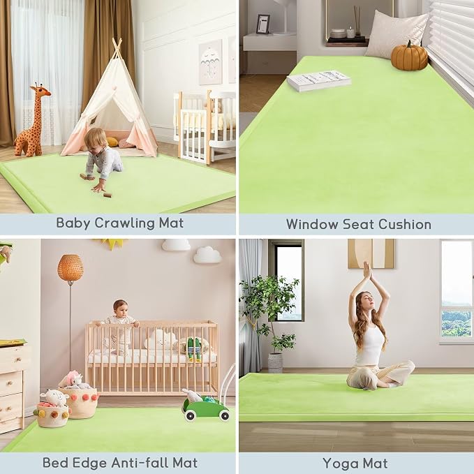 Baby Play Mat for Floor Nursery Muscle Mat Area Rug Playroom Rug 79"x138" Elastic Foam 1.3" Thick Crawling Mat for Babies,Toddlers, Infants (Light Green)