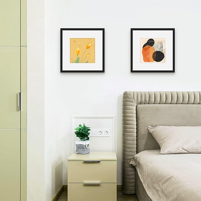 Picrit 12x12 Picture Frame Set of 12, Display 8x8 with Mat or 12 x 12 without Mat, Photo Frames for Wall Mounting Display, Black