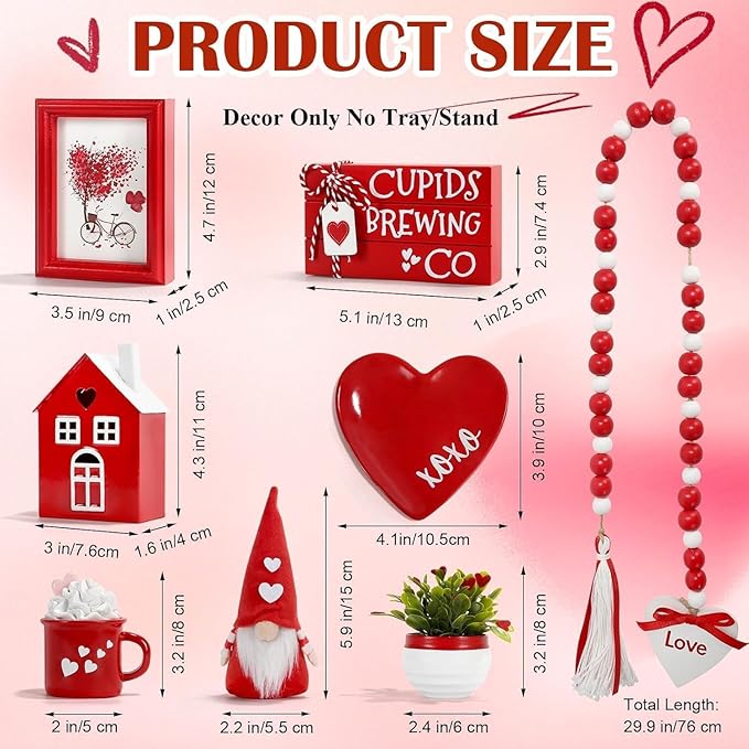 Valentine's Day Decorations 8 PCS Tiered Tray Decor Set, Cute Tabletop Valentine Décor for Home Office Shelf Mantel Coffee Bar Romantic Table Centerpieces Tray Objects Decoration Set