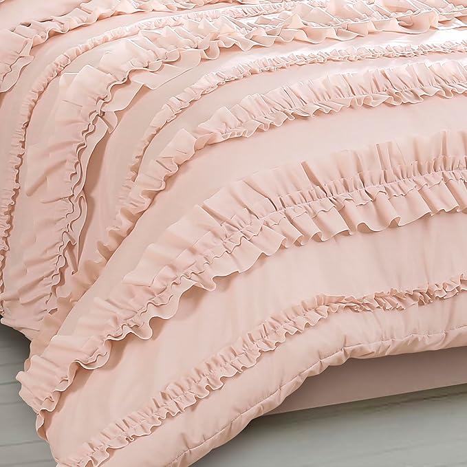 Lush Decor Belle Comforter Queen Size 4 Piece Set Blush - Ruffle Bedding Set - Cute Comforter - Coquette Decor - Queen Bedding