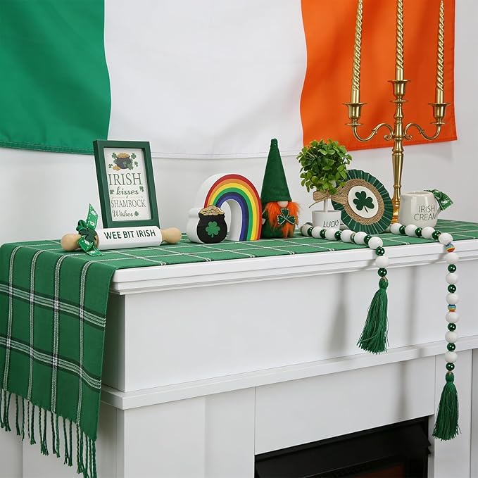 St Patrick's Day Decoration 8 PCS Tiered Tray Decor Set, Cute Tabletop Saint Patty's Day Décor for Home Shelf Mantel Office Table Coffee Bar Leprechaun Gnome Shamrock Irish Tray Objects