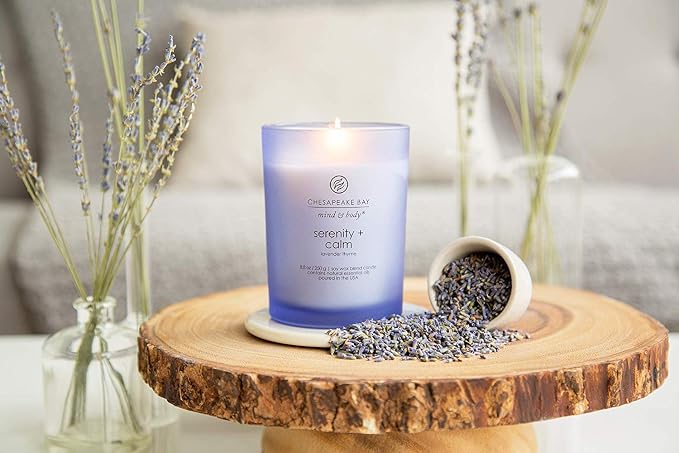 Chesapeake Bay Candle Scented Candles Serenity + Calm (Lavender Thyme) Medium Jar Perfect for Home Decor and Gifting 8.8oz (Pack of 8)