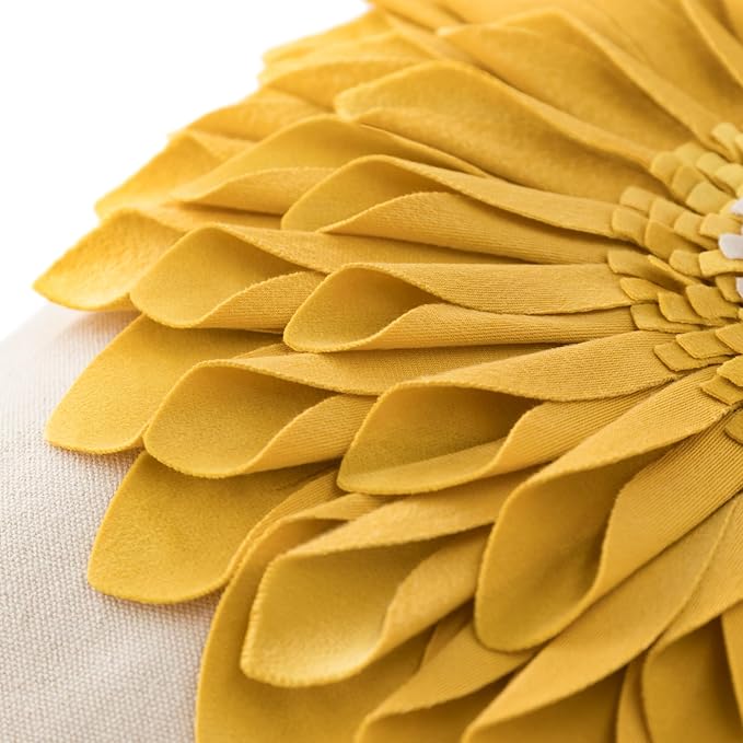 OiseauVoler 3D Sunflowers Handmade Throw Pillow Covers Decorative Pillowcases Cushion Covers for Bed Living Room Farmhouse Decor Yellow 18x18 Inches