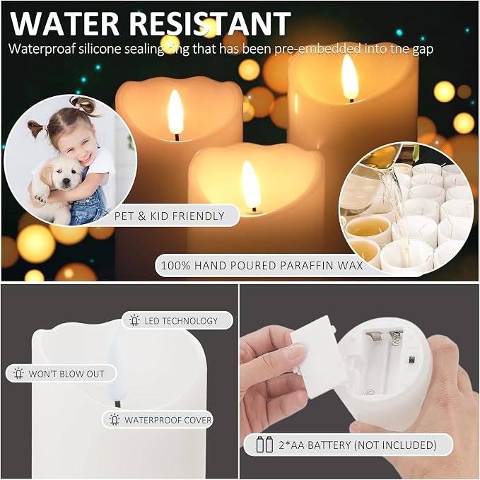 Oleitodh 12 Pack Flameless Pillar Candles with Remote and Timer, Flickering Battery Operated LED Candles, Realistic Melted Edge Plastic Candles for Wedding, Fireplace, Home Decor, White