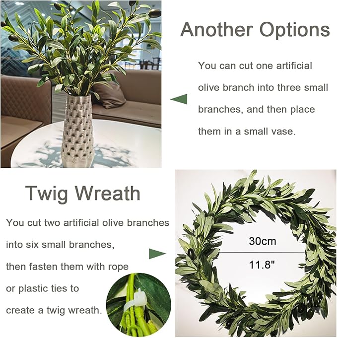 Heleze 39 Inch Artificial Olive Branch Greenery Stems Fake Plants with 222 Leaves for Vase Faux Olive Branches Home Decor Indoor 2PCS