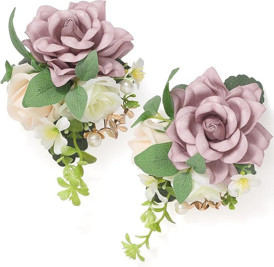 Alecono Boutonniere for Men, Set of 2 for Wedding Groom Groomsmen, Purple Artificial Flowers for Ceremony Anniversary Marriage Graduation Prom Dinner Party Homecoming