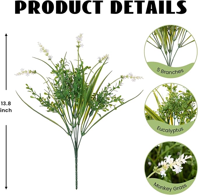 Hrobek Outdoor Faux Plants UV Resistant - 12 Bouquets Realistic Artificial Monkey Grass Greenery for Patio Garden Front Porch Decor Weatherproof Fake Plants for Outside