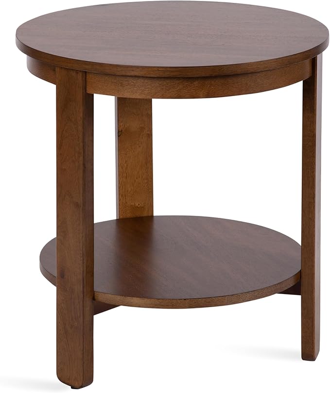 Kate and Laurel Foxford Tiered Round Side Table; 22 x 22 x 24; Walnut Brown; Transitional Two-Tier Circle Nightstand Table with Storage and Resilient Wood Construction for Bedroom Decor