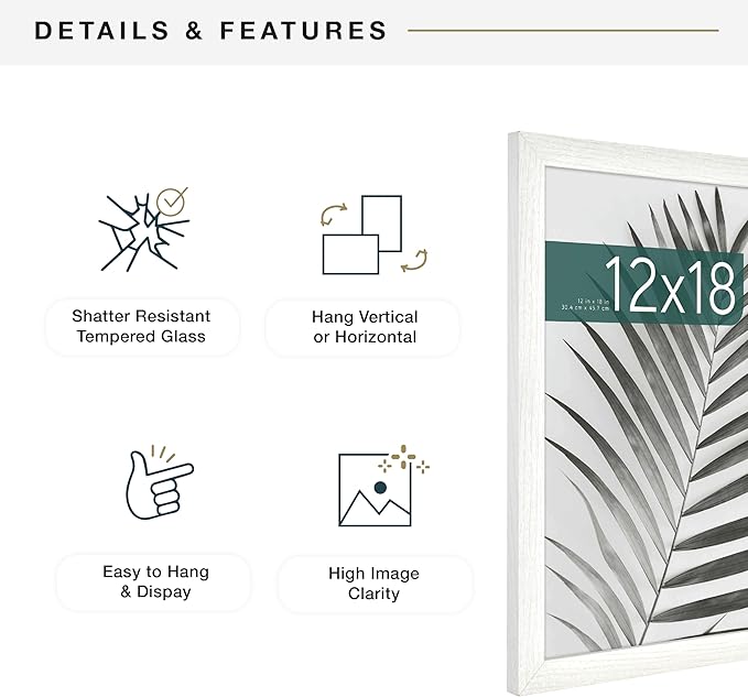 MCS Studio Gallery 12x18 Picture Frame White Woodgrain Engineered Wood, Rectangle Photo Frame for Photos, Posters & Art Prints (1-Pack)