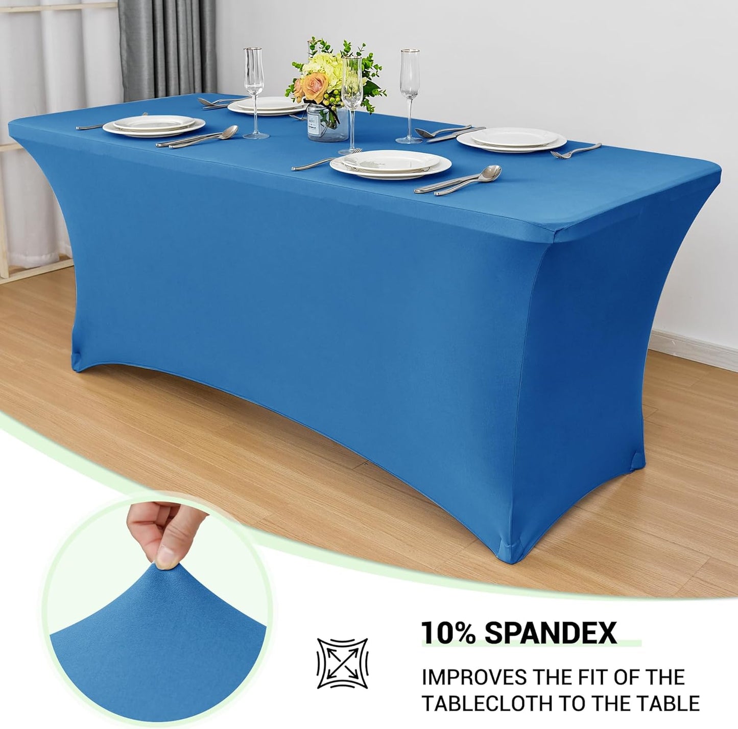 Obstal 8Ft Stretch Spandex Table Cover for Standard Folding Tables - 2 Pack Universal Rectangular Fitted Tablecloth for Party, Banquet, Events, Trade Show (Aqua, 96L x 30W x 30H Inches)