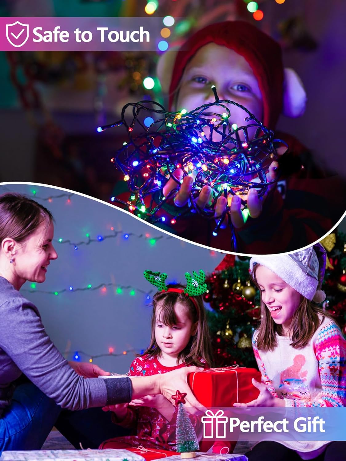 4 Pack 400 LED Solar Christmas Lights Outdoor, Solar String Lights for Outside with 8 Lighting Modes, Waterproof Green Wire Solar Powered Tree Light for Xmas Party Yard Garden Decorations (Multicolor)