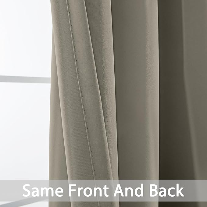 Yakamok 84 Inch Long Light Blocking Blackout Curtains, Room Darkening Thermal Insulated Blackout Drapes with Grommet for Bedroom (52x84Inch, Taupe, 2 Panels)