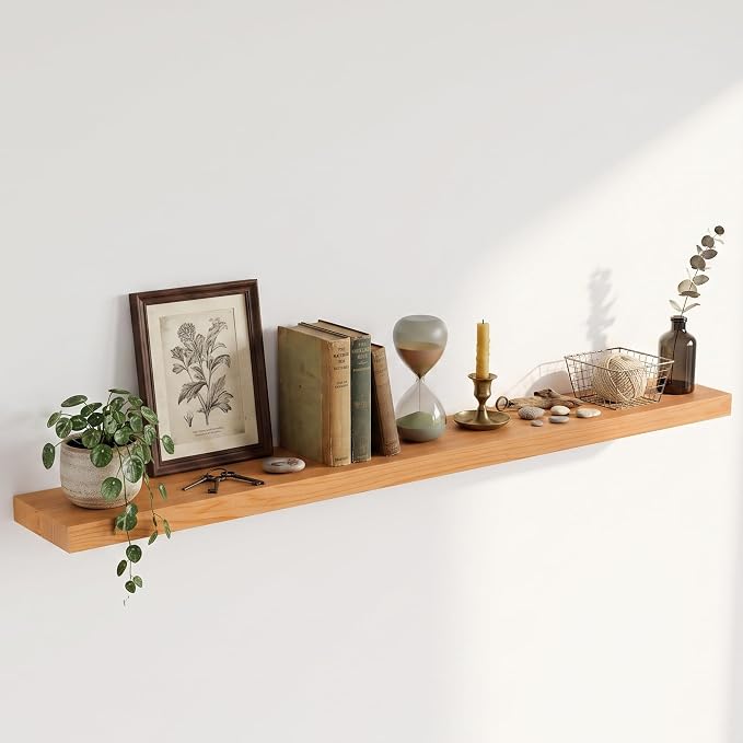 55 inch Floating Shelves for Wall, High End Solid Real Wood Floating Shelf with Heavy Duty Invisible Bracket 55in Long Wooden Wall Shelves for Living Room, Bedroom, Kitchen, Bathroom, Set of 1,Natural