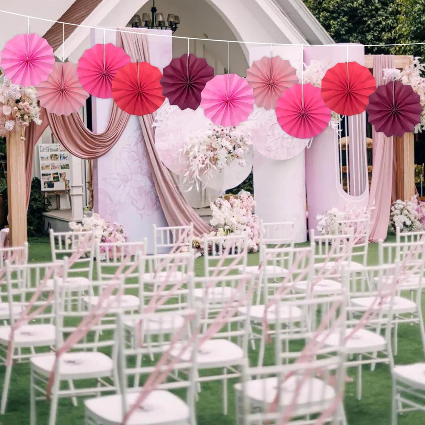 Pink Party Decorations,Pink Paper Decorations for Party,Baby Shower Decorations Party Paper Fans Bulk 8in,Schoolgirl Style Classroom Decor for Party 30 Color DIY Set （Pink）