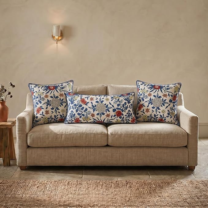 patdrea Designer Vintage Linen Throw Pillow Cover,18"x18",Set of 2-Ivar A | Decorative Pillow Cover,Blue and White Floral Pattern,Pillow Case for Couch Living Room Bedroom Sofa Outdoor