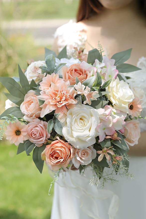 rongflower Artificial Flowers Combo Set Fake Flower Leaf for DIY Wedding Bouquets Floral Centerpieces for Tables Party Baby Shower Home Decorations(Champagne)