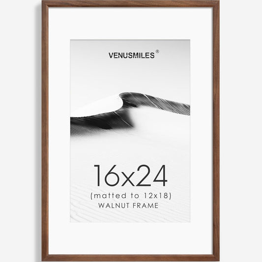 16x24 Poster Frame Natural Solid Walnut Photo Frames with 12x18 Removable Mat Wall Hanging Large Handcrafted Frame with HD Plexiglass Wall and Tabletop Display Large Picture Frame