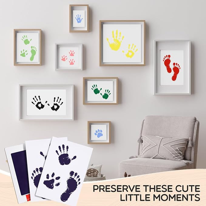 Jetec 60 Set Inkless Baby Footprint and Handprint Kit, Clean Touch Ink Pad for Baby Hand and Footprints, Dog Paw Print Kit with Ink Pads and Imprint Cards for Newborns Babies Pets Gifts (12 Colors)