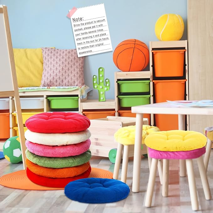 Fumete 16 Pcs 16 Inch Floor Cushions Pillow for Kids Bulk Classroom Round Flexible Seating Floor Cushions for Students Home Daycare School Reading Corner Yoga Meditation Picnic (Rainbow and Morandi)