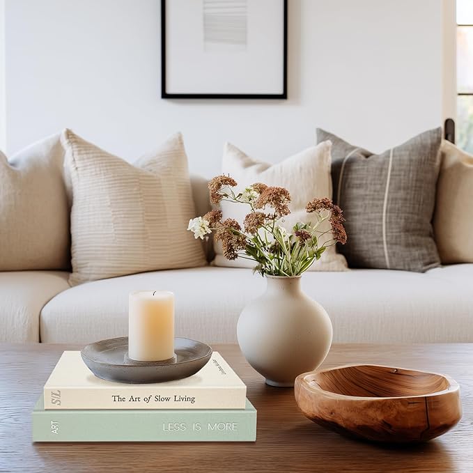 Minimalist Decorative Books - Fake Books Storage Box for Decoration - Set of 2 Linen Coffee Table Decor - Photo Storage Keepsake Box for Room Bookshelf Decor, Sage