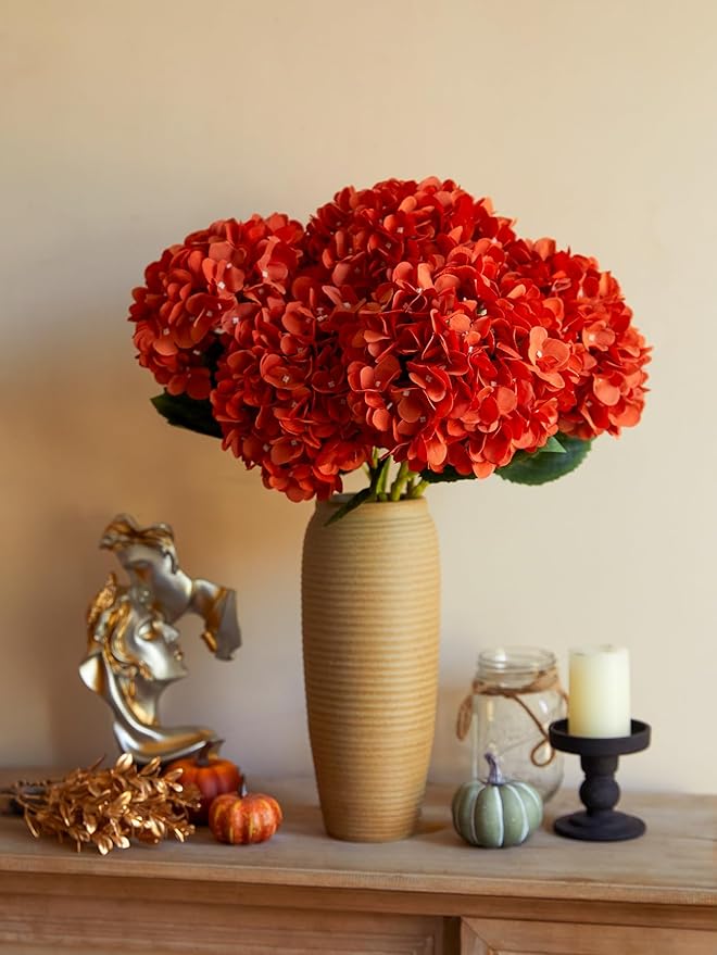 PARTY JOY 5PCS 15.4In Fall Decor Artificial Fall Flowers Bouquet Faux Hydrangea Stems for Wedding Centerpieces Fall Autumn Decorations for Home
