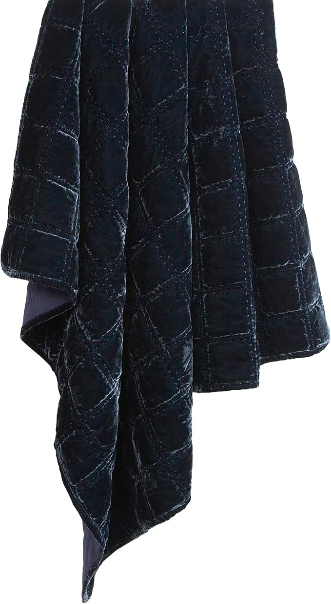 HiEnd Accents Stella Faux Silk Velvet Throw Blanket Midnight Blue, 50x60 inch, Double Stitch Plush Soft Cozy Blankets, Luxury Decorative Throws for Couch, Bed, Sofa, Chair