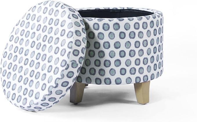 HomePop 19" Round Storage Ottoman - Green Medallion Ikat Print